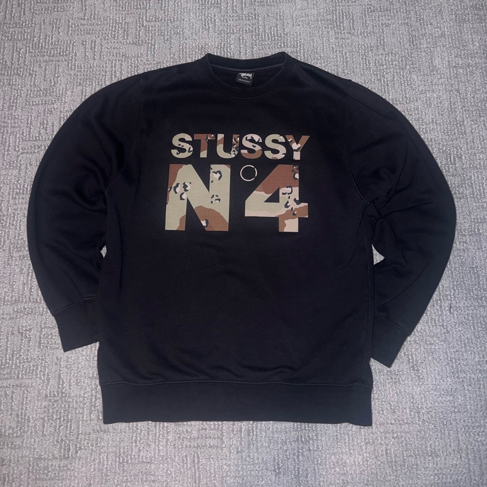 Stussy Black and Camouflage Crewneck Sweater
